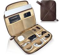 rofozzi Vegan Leather Travel Tech Pouch, Electronics & Cable Case Organizer with Padded 11-Inch Tablet Sleeve and Passport Pockets