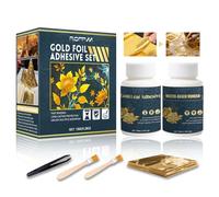 ROFPM Gold Leaf Gilding Adhesive Set, Gold Leaf Sheets Kit, 100ml Metal Leaf Glue and Varnish, Sheets 100 PCS, 2g Silver Foil, 2 Brushes for Craft, Painting, Arts, Furniture, Decoration (50ml)