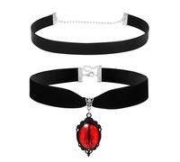 Rofusn Gothic Victorian Choker Necklace for Women: Black Collar with Red Devil Eye Pendant and Leather Choker Jewelry for Halloween Costume Accessories, 2PCS
