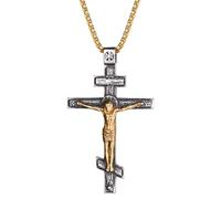 Rofusn Orthodox Crucifix Cross Necklace for Men: Stainless Steel Religious Jesus Crucifix Byzantine Cross Christian Amulet Pendant Jewelry Gifts for Women, Stainless Steel, No Gemstone