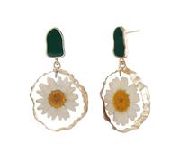 Rofusn Pressed Flower Earrings for Women: Boho Daisy Acrylic Drop Dangle Earrings Floral Statement Jewelry for Birthday Christmas, Gold-Tone