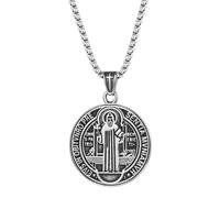 Rofusn Saint Benedict Medal Pendant Necklace: Stainless Steel Jesus Christian Catholic Jewelry Gift for Men Women, Stainless Steel, No Gemstone