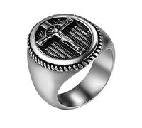Rofusn Stainless Steel Jesus Cross Ring: Mens Vintage Christian Crucifix Rings Band Jewelry Gifts, Metal, No Gemstone