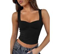 ROFUSSO Summer Women's Y2K Sleeveless Crop Tank Top Basic Cami Top Backless Spaghetti Strap Top Sexy Pleated Bustier Sweetheart Neckline Vest Tops Black