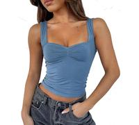 ROFUSSO Summer Women's Y2K Sleeveless Crop Tank Top Basic Cami Top Backless Spaghetti Strap Top Sexy Pleated Bustier Sweetheart Neckline Vest Tops Blue