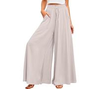 ROFUSSO Women Wide Leg Pants with Pockets Ladies High Waist Adjustable Tie Knot Flowy Trousers Loose Casual Lounge Palazzo Pants Apricot
