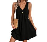 ROFUSSO Womens Summer Dresses 2026 V Neck Sleeveless Dress Casual A Line Mini Beach Dress(Black,L)
