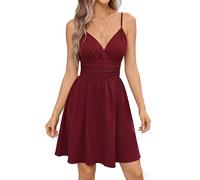 ROFUSSO Women's Summer Sundress V Neck Spaghetti Strap Dress A-Line Beach Mini Dress Club Party Short Dresses(Red,L)