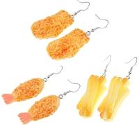 RofYof 3 Pairs Simulated Food Earrings For Women Funny Handmade Resin Fried Chicken Leg Wing Nugget French Fries Shrimp Tail Dangle Drop Earrings Statement Jewelry Gift, S, Resin, No Gemstone
