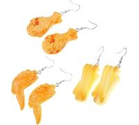 RofYof 3 Pairs Simulated Food Earrings For Women Funny Handmade Resin Fried Chicken Leg Wing Nugget French Fries Shrimp Tail Dangle Drop Earrings Statement Jewelry Gift, S, Resin, No Gemstone