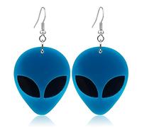 RofYof Alien Earrings for Women Girls Cute Funny Cartoon Green Alien Head Dangle Earrings Novelty Acrylic Statement Earrings, Acrylic