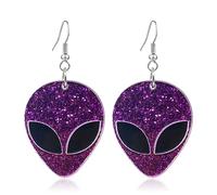 RofYof Alien Earrings for Women Girls Cute Funny Cartoon Green Alien Head Dangle Earrings Novelty Acrylic Statement Earrings, Acrylic