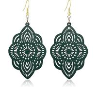 RofYof Bohemian Wood Earrings for Women Handmade Retro Hollow Pattern Geometric Wooden Dangle Drop Earrings African Ethnic Statement Jewelry, S, Wood, No Gemstone