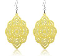 RofYof Bohemian Wood Earrings for Women Handmade Retro Hollow Pattern Geometric Wooden Dangle Drop Earrings African Ethnic Statement Jewelry, S, Wood, No Gemstone