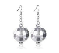 RofYof Disco Ball Earrings 60's 70's Silver Disco Ball Earrings Reflective Disco Dangle Drop Earrings for Women Girls Outfit Accessories, Metal, Diamond