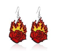 RofYof Flame Earrings Punk Gothic Fire Heart Burning Dangle Drop Earrings Funny Geometric Acrylic Flame Earrings for Women Girls Halloween Jewelry Gifts, Acrylic