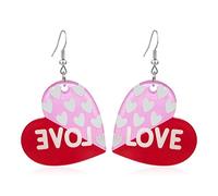 RofYof Heart Earrings for Women Girls Pink Heart Earrings Acrylic Love Heart Drop Earrings Valentine's Day Mother's Day Birthday, Acrylic