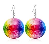RofYof Rainbow Earrings Disco Ball Earrings Acrylic Pride Earrings Evil eyes Rainbow Dangle Earrings for Women Girls, Acrylic, No Gemstone