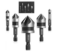 ROGAPER 5 Pcs Countersink Drill Bit Set, 82 Degree 5 Flute High-Speed Steel Countersink Drill Bit with 1/4” Hex Shank, 1/4" to 3/4" Size for Machinable Metals, Wood, Carbon Steel, in Aluminum Case