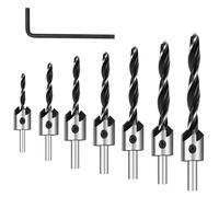 ROGAPER Countersink Drill Bit Set, 7Pcs Sinker Drill Bits M2 HSS, with 1/4" Standard Shank and Allen Wrench, Counter Sink Bit for Woodworking and Carpentry, Pilot Screw Hole Set