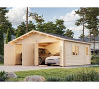 Roger L (5.6x5.6m | 27.7m2 | 70mm) Spacious Timber Log Garage with Wooden Gate