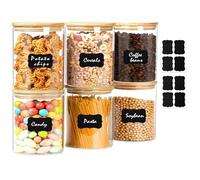 Rogerom Glass Storage Jars with Bamboo Lid 750ml /25oz, 6 Pack Clear Glass Food Storage Containers, Airtight Kitchen Jars for Cereal Tea Sugar Coffee Bean Cookie