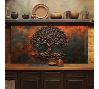 Roggmard Tempered Glass Kitchen Backsplash, Tree of Life Stove Back Top Cover, Splashback Tile, Kitchen Sink Cover Splash Guard, Home Kitchen Decor (30x24''-(76x61cm))