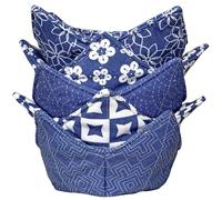 ROGITU Cotton Microwavable Bowl Cozy, Microwave-Safe Hot Bowl Holders, Soup bowl Cozy Hot Pads (Blue Series)