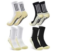ROGOHPE 2/4 Pairs Grip Socks Football For Kids Men Adult White Black Football Grip Socks Size 2-14.5 Running Sports Soccer Non Slip Socks With Rubber Dots (7.5-11.5, 2xBlack +2xWhite)