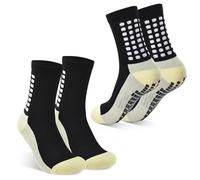ROGOHPE 2/4 Pairs Grip Socks Football For Kids Men Adult White Black Football Grip Socks Size 2-14.5 Running Sports Soccer Non Slip Socks With Rubber Dots (11.5-14.5, 2xBlack)