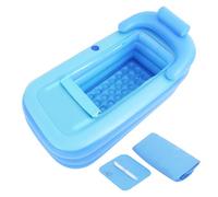 ROGONPDK Folding Portable Adult Inflatable Tub | Blue Folding Bathtub Rectangular Bubble Bottom PVC Freestanding 160×84×64cm | Collapsible Travel Spa Tub with Drain | Portable Bathtub