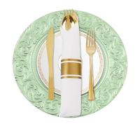 ROGONPDK Pack of 24 Hard Plastic Charger Plates | Western-Style Dessert Plate Set with Embossed Rim | Reusable Breakfast and Dessert Plate Sets | 33Cm Round Charger for Dinner-Plate (Green)