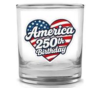 Rogue River Tactical 250th Anniversary America Patriotic Veteran Old Fashioned Glass Gift For Patriot USA Flag 1776-2026 Semiquincentennial (Heart)