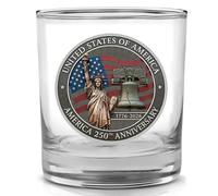 Rogue River Tactical 250th Anniversary America Patriotic Veteran Old Fashioned Glass Gift For Patriot USA Flag 1776-2026 Semiquincentennial (Liberty)