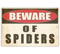 Rogue River Tactical Funny Sarcastic Metal Tin Sign Wall Decor Man Cave Bar Yard Wall Warning Beware of Spiders