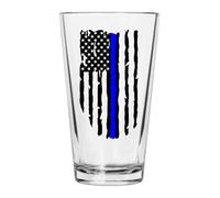 Rogue River Tactical Thin Blue Line Flag Beer Glass Drinking Cup Pint 16oz Pub Gift For Police Officer Law Enforcement (Blue Line)