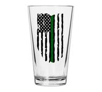 Rogue River Tactical Thin Green Line Veteran Federal Law Enforcement Officer Beer Glass Drinking Cup Pint 16oz Pub Gift For Military Active Duty USA Flag