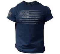 Rogue Style Distressed American Flag Men T Shirt - USA, Navy Blue, Large