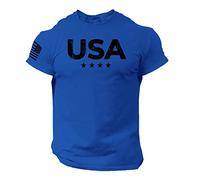 Rogue Style USA Stars Flag Men T Shirt American Gym Workout Cotton Tee, Royal Blue, Medium