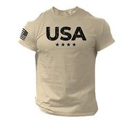 Rogue Style USA Stars Flag Men T Shirt American Gym Workout Cotton Tee, Sand, Medium