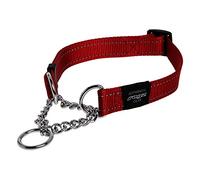 Rogz Utility Large 3/4-Inch Reflective Fanbelt Obedience Half-Check Dog Collar, Red
