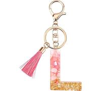Rohans Pink and Gold Resin Alphabet Initial Letter Keychain, Bag Charm, Key Ring with Lobster Clasp (L)