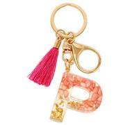 Rohans Pink and Gold Resin Alphabet Initial Letter Keychain, Bag Charm, Key Ring with Lobster Clasp (P)