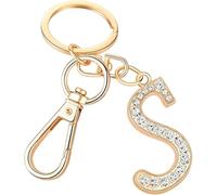 Rohans Womens Gold Plated Alloy Car Key Ring with Crystal Rhinestone Alphabet Initial Letter Keychain (S)