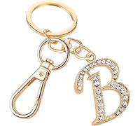 Rohans Womens Gold Plated Alloy Car Key Ring with Crystal Rhinestone Alphabet Initial Letter Keychain (B)