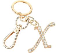 Rohans Womens Gold Plated Alloy Car Key Ring with Crystal Rhinestone Alphabet Initial Letter Keychain (X)
