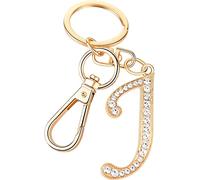 Rohans Womens Gold Plated Alloy Car Key Ring with Crystal Rhinestone Alphabet Initial Letter Keychain (J)