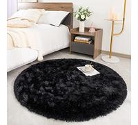 Rohatim Deep-Pile Rug Living Room Super Soft Shaggy Rug Fluffy Soft Area Rug Bedroom Rugs Super Soft Fluffy Children's Mat, Black, 150 x 150 cm