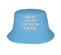 ROHBVMN Personalised Bucket Hat - Custom Design Sun Hat for Men & Women, Bulk Custom Cotton Wide Brim Beach Cap, Foldable Gift Baby Blue