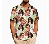 ROHBVMN Personalised Hawaiian Shirt, Custom shiteshirts w/Photo Tropical Beach Shirts Hawaiian Shirts with Faces,Tropical Summer Beach Casual Short,Sleeve Shirt for Men,Funny Parties Gift